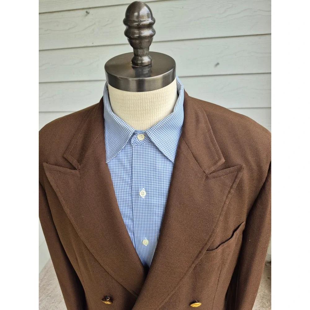 Neiman Marcus Traditional Shop Brown Double Breasted Hopsack Blazer Gold Sz 44 L